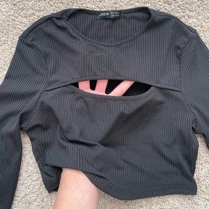 Black long sleeve cut out crop top